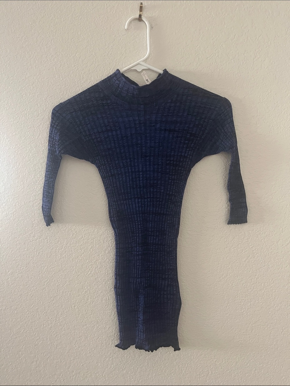 Celine Navy Textured Mock-Neck Dress